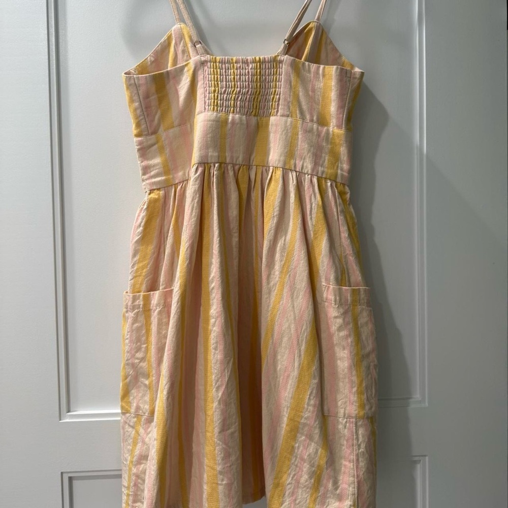 Roxy Yellow and Pink Striped Wooden Button-Up & Tie Short/Mini Dress - Picture 8 of 8
